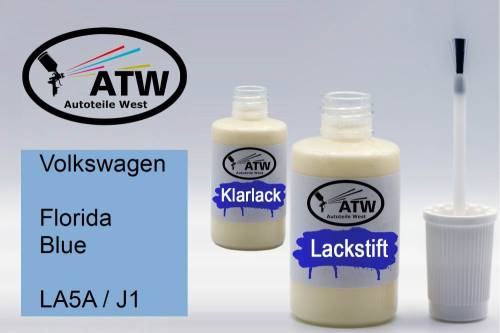 Volkswagen, Florida Blue, LA5A / J1: 20ml Lackstift + 20ml Klarlack - Set, von ATW Autoteile West.